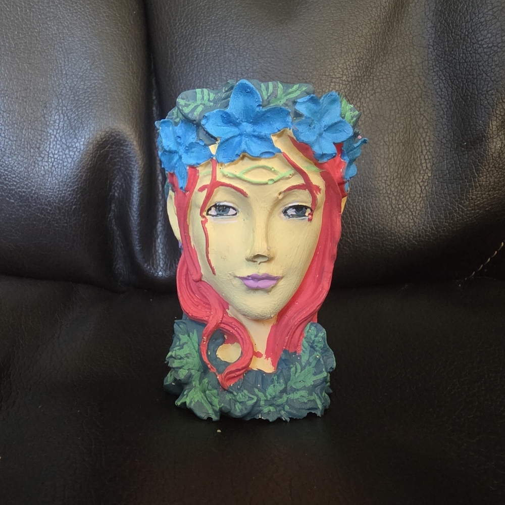 Resin Handpainted Ladies Face Planter Flower Pot For Succulant Or Cacti
